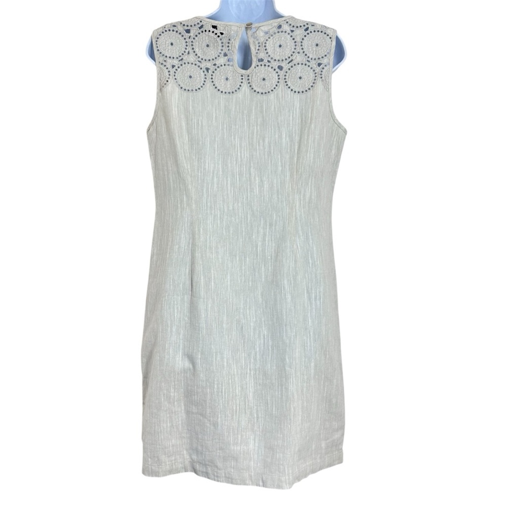 Dana Buchman Linen Blend Sleeveless Cream Eyelet Yoke Shift Dress Size 12 NWOT - Picture 6 of 11